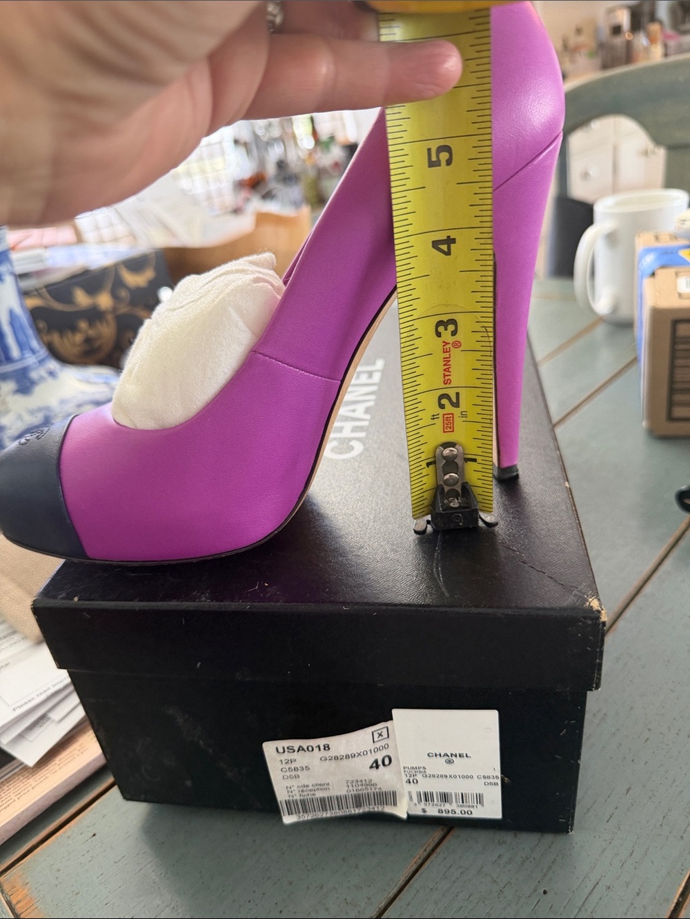Chanel Fuschia Pumps with Navy Cap Toe with Original Box, size 40 - Picture 8 of 8
